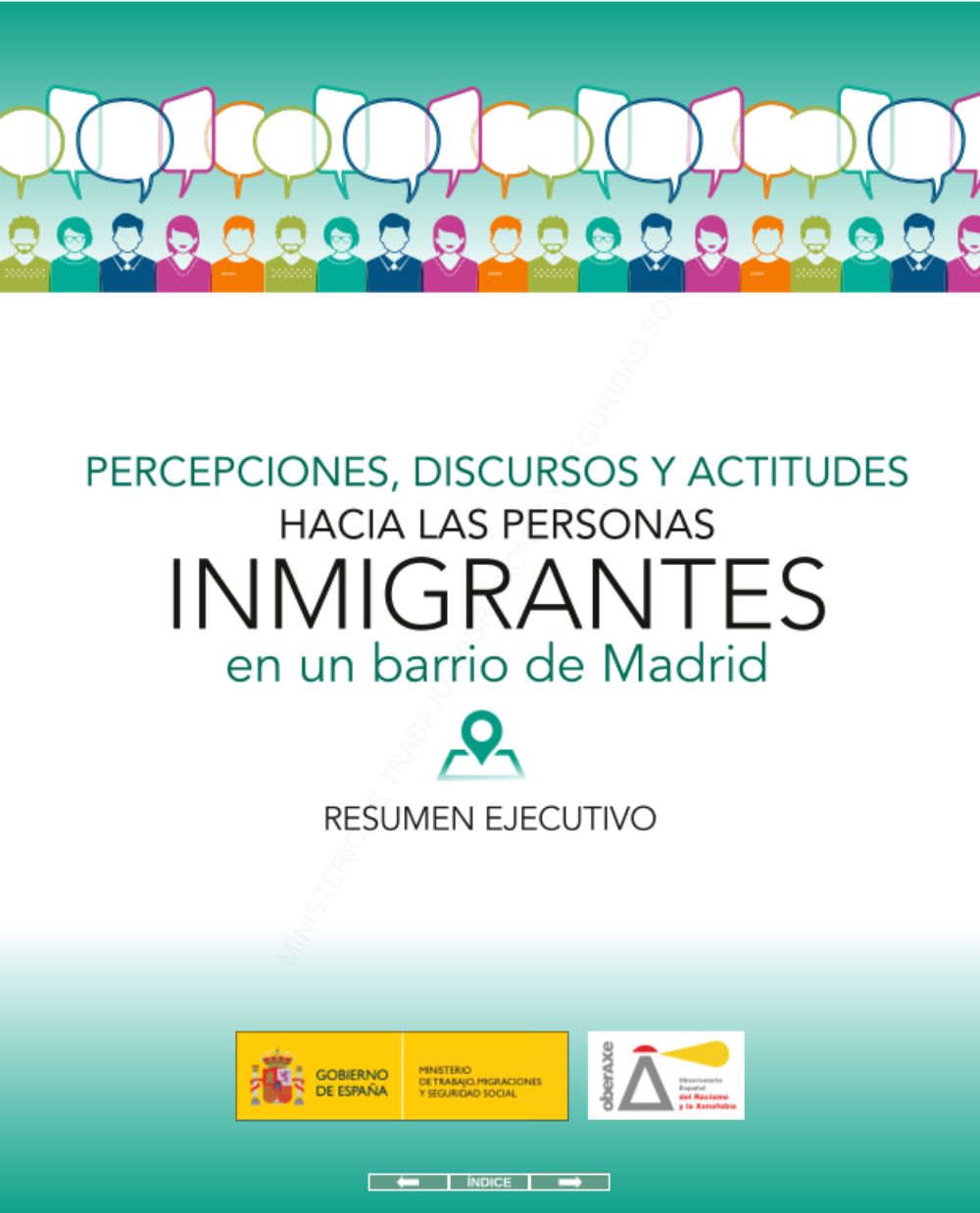 Portada de la publicación Percepciones, discursos y actitudes hacia las personas inmigrantes en un barrio de Madrid. Resumen ejecutivo